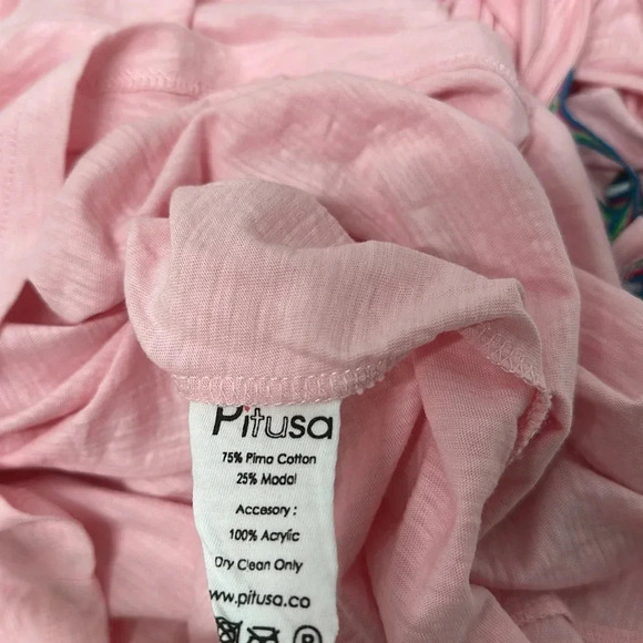 Pitusa Dress Maxi Long Backless Swim Coverup Evil Eye Beaded Cotton Pink OS - Picture 11 of 13